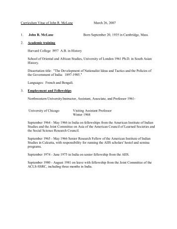 Curriculum Vitae of John R. McLane March 26, 2007 1. John R ...