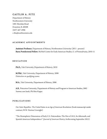 Curriculum Vitae - Department of History - Northwestern University