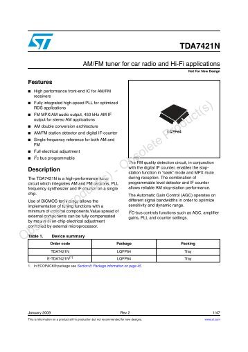 AM/FM tuner for car radio and Hi-Fi applications - STMicroelectronics