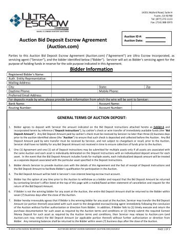 Auction Bid Deposit Escrow Agreement (Auction.com) Bidder Information