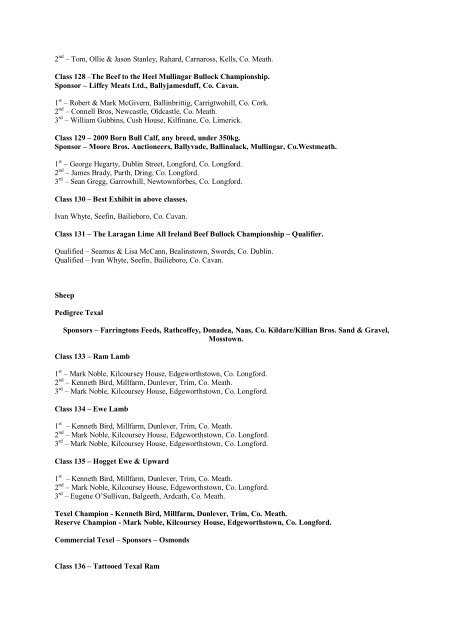 Results 2009 - Mullingar Show