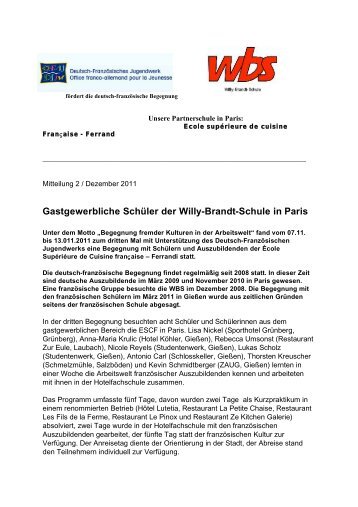Gastgewerbliche Schüler der Willy-Brandt-Schule in Paris