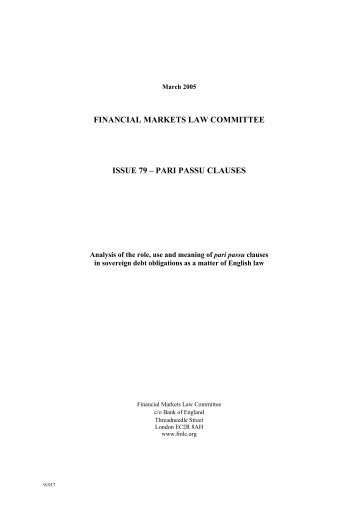 FINANCIAL MARKETS LAW COMMITTEE ISSUE 79 – PARI PASSU CLAUSES