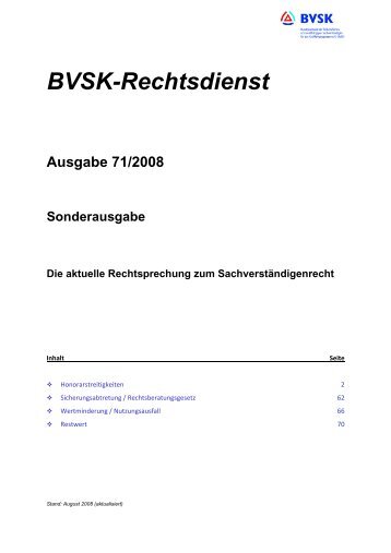 Bvsk Rechtsdienst Ausgabe 71 2008 Sonderausgabe Die Aktuelle