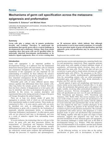 Mechanisms of germ cell specification across the metazoans ...