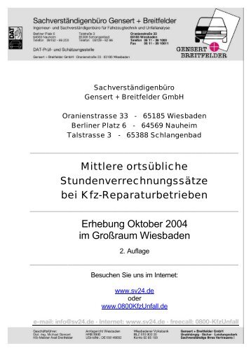 Mittlere ortsübliche Stundenverrechnungssätze bei Kfz ...