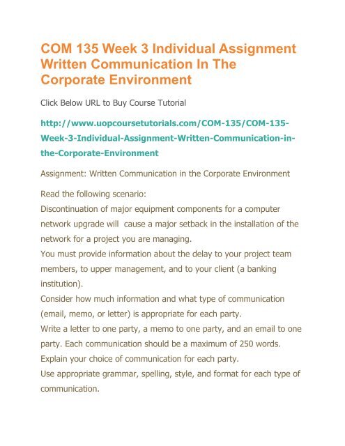 COM 135 Week 3 Individual Assignment Written Communication In The ...