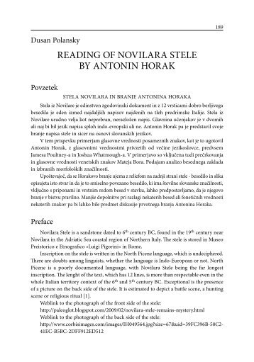 REadIng Of nOVIlaRa sTElE BY anTOnIn hORaK - Korenine