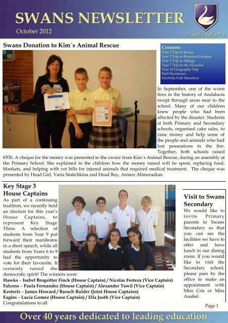 Oct 2012 Newsletter - Swans School Marbella