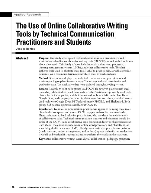 The Use of Online Collaborative Writing Tools by Technical ...