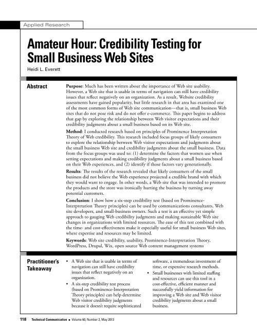 Amateur Hour Credibility Testing for Small Business Web Sites