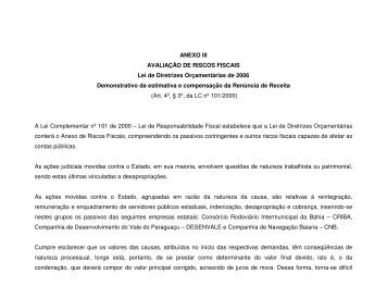 ANEXO III AVALIAÇÃO DE RISCOS FISCAIS Lei de Diretrizes ...