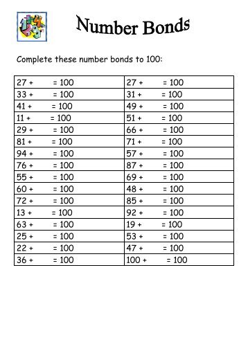 Complete these number bonds to 100 - Swans School Marbella