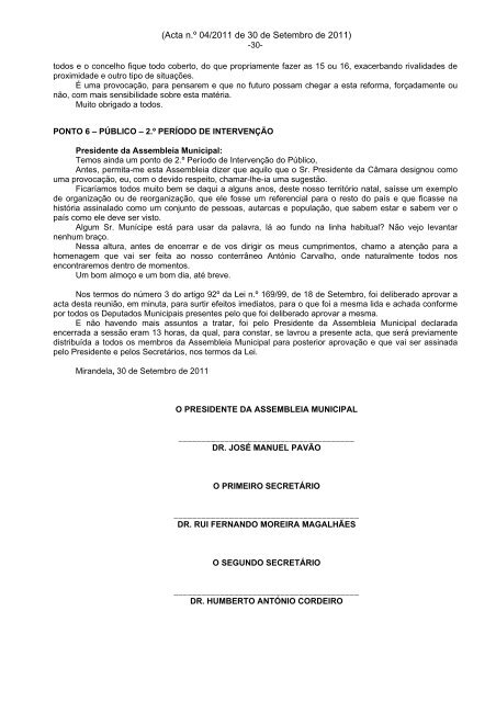 ASSEMBLEIA MUNICIPAL DE MIRANDELA 1- 2- 3- 4- 5- 6-