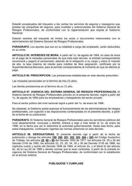 DECRETO 1295 DE 1994.pdf - Universidad Libre - Seccional Pereira