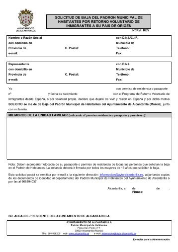 solicitud de baja del padron por retorno voluntario - Portal Ayto ...