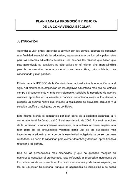 PLAN PARA LA PROMOCIÓN Y MEJORA DE LA CONVIVENCIA ESCOLAR