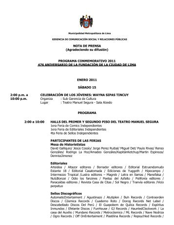Programa por el 476 aniversario de Lima - Andina