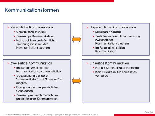 Definitionen, Kommunikationsinstrumente - tfk