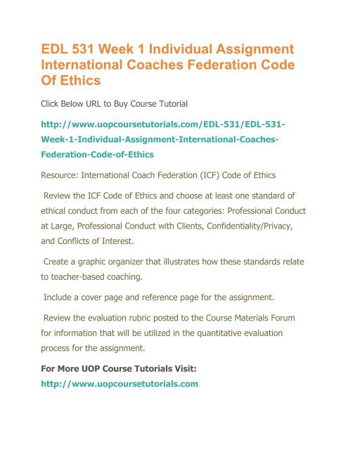 Edl 531 Week 1 Individual Assignment International Coaches Federation Code Of Ethics Pdf Edl 531 Week 1 Individual Assignment International Coaches Federation Code Of Ethics Pdf