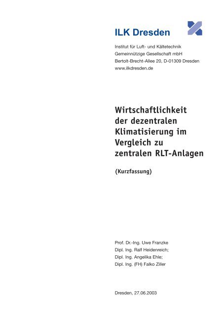 Wirtschaftlichkeit der dezentralen Klimatisierung im Vergleich zu ...