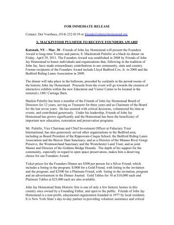 Press Release - Founders Dinner -3 - friends of john jay homestead