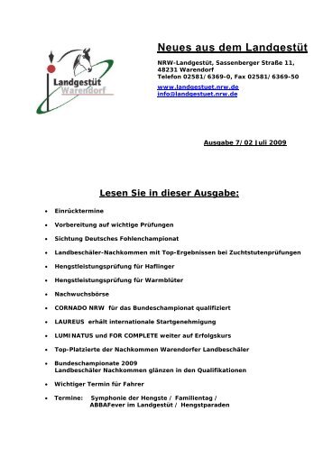 Neues aus dem Landgestüt - Landesregierung Nordrhein-Westfalen