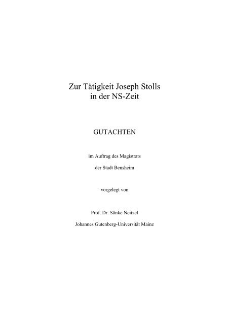 Zur Tätigkeit Joseph Stolls in der NS-Zeit - Bensheim