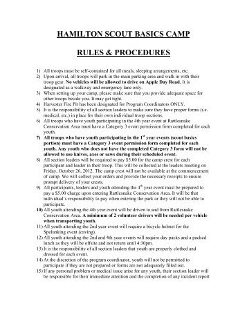HAMILTON SCOUT BASICS CAMP RULES & PROCEDURES