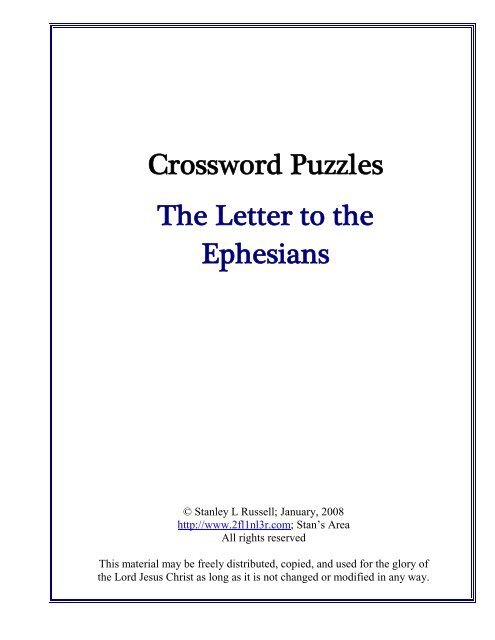 The Letter to the Ephesians Crossword Puzzles - Stansarea.com