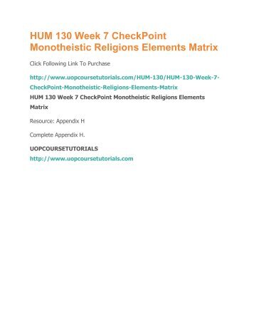 Monotheistic Religion Elements Matrix?