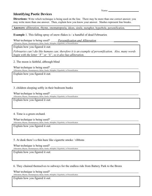 identifying poetic devices worksheet pdf ereadingworksheets