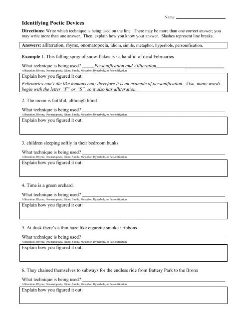 Identifying Poetic Devices Worksheet PDF - ereadingworksheets