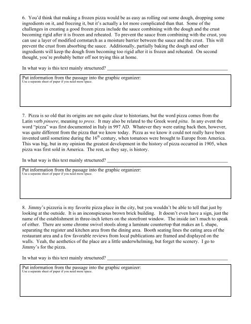 Identifying Text Structure Worksheets