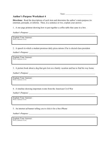 Authors Purpose Worksheet 5 PDF  ereadingworksheets