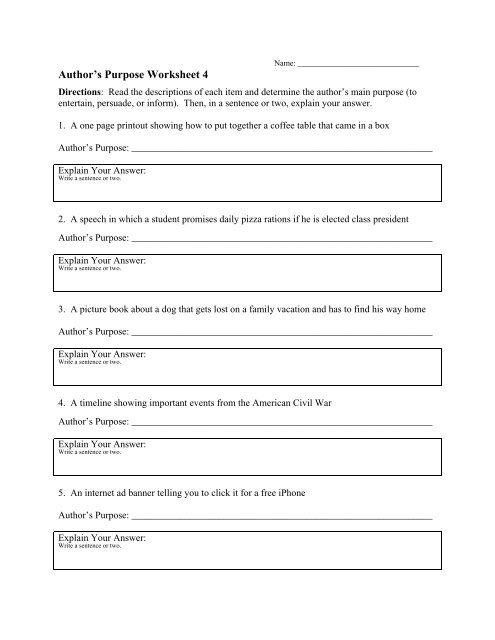Author's Purpose Worksheet 4