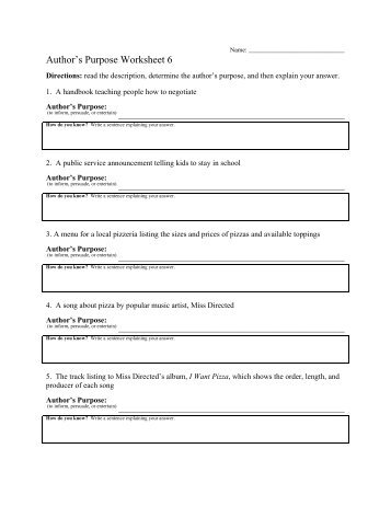 Authors Purpose Worksheet 3 Answers - Promotiontablecovers
