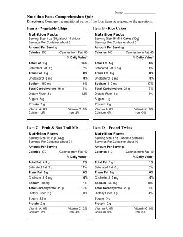 Nutrition Facts Comprehension Worksheet PDF - ereadingworksheets