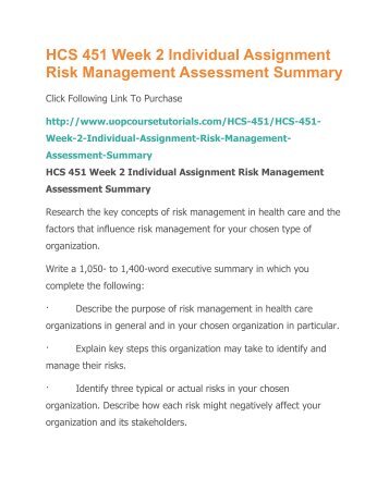 hcs 451 overview of risk management and quality management in health care worksheet For more course tutorials visit wwwhcs451com individual assignment: overview of risk management and quality management in health care worksheet. hcs 451 overview of risk management and quality management in health care worksheet For more course tutorials visit wwwhcs451com individual assignment: overview of risk management and quality management in health care worksheet.