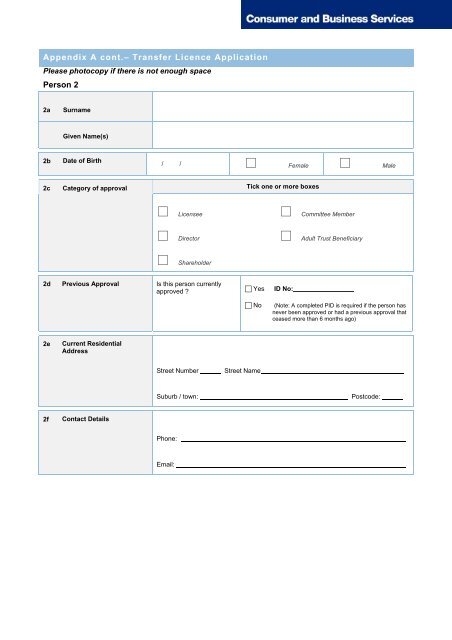 Gaming Machine Licence Application