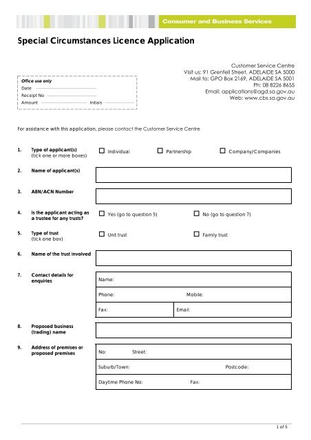 Application for a Special Circumstances Licence - Consumer and ...