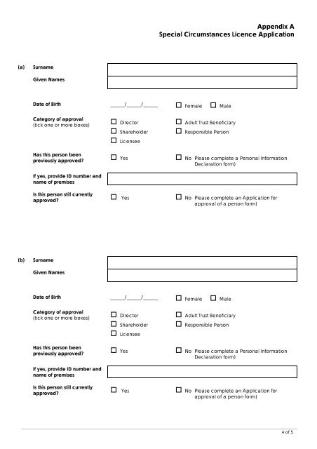 Application for a Special Circumstances Licence - Consumer and ...