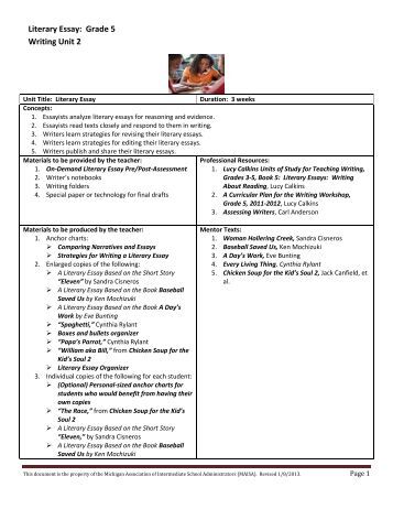 Literary essay rubric for 5th grade