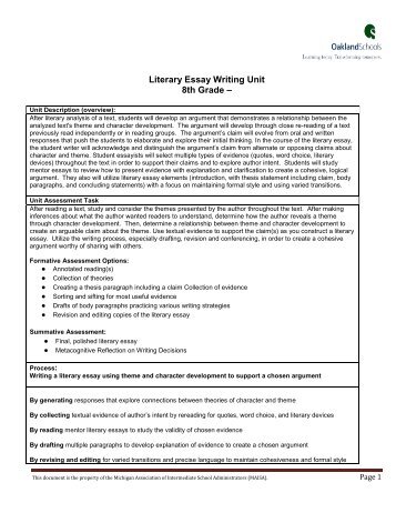 Literary Essay Writing Unit 8th Grade –