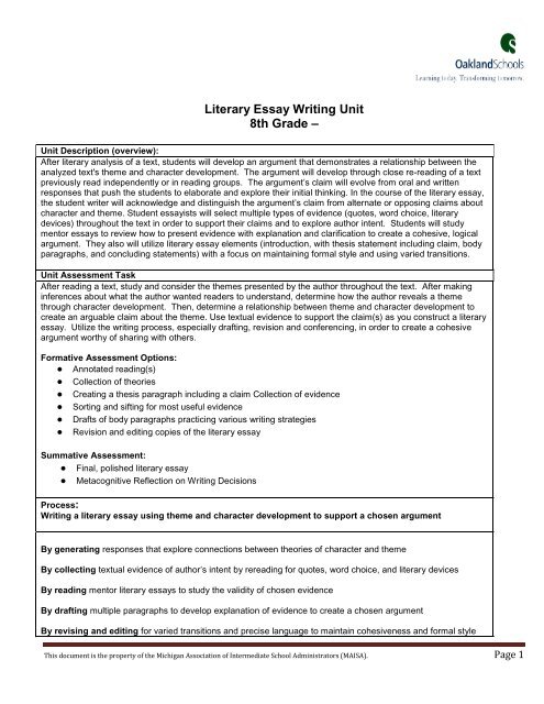 essay writing unit grade 8