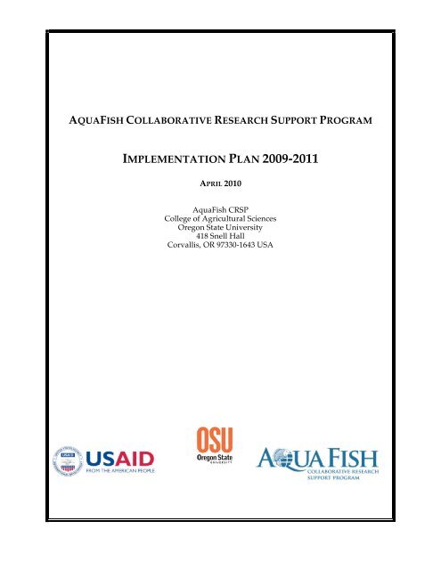 implementation plan 2009-2011 - AquaFish CRSP - Oregon State