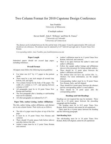 Two Column Format for 2010 Capstone Design Conference