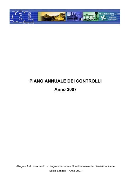 PIANO ANNUALE DEI CONTROLLI Anno 2007
