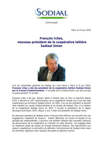 François Iches nouveau président de la coopérative laitière Sodiaal Union