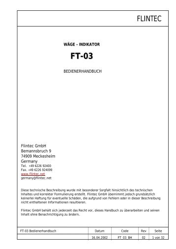 Bedienungsanleitung Flintec FT03 - Waagen-Nerreter GmbH
